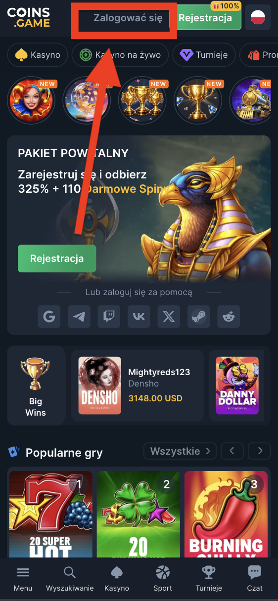 Coins Game logowanie