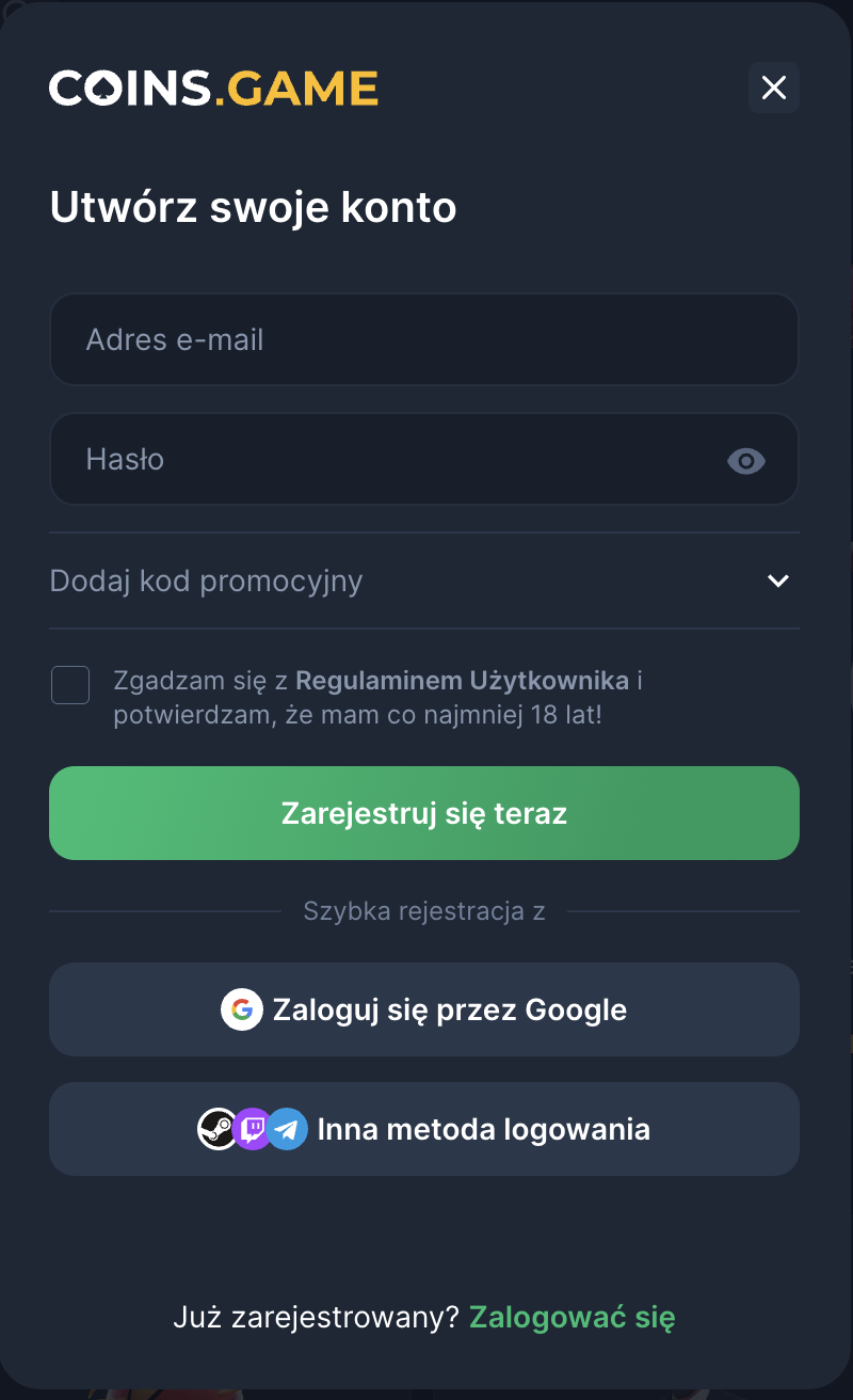 Krok 2 — adres e-mail i hasło